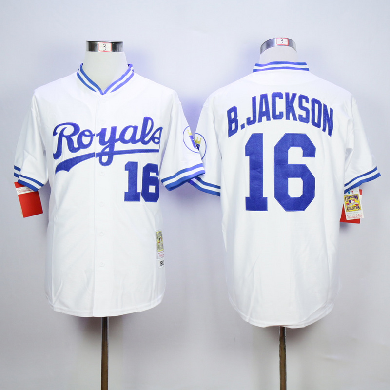 Men Kansas City Royals 16 B.Jackson White Throwback 1980 MLB Jerseys